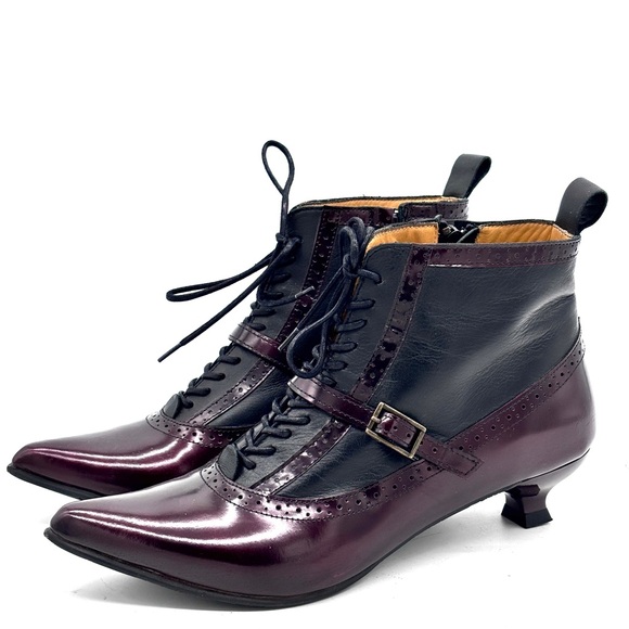 John Fluevog Shoes - John Fluevog The Bronte Burgundy Black Leather Ankle Boots